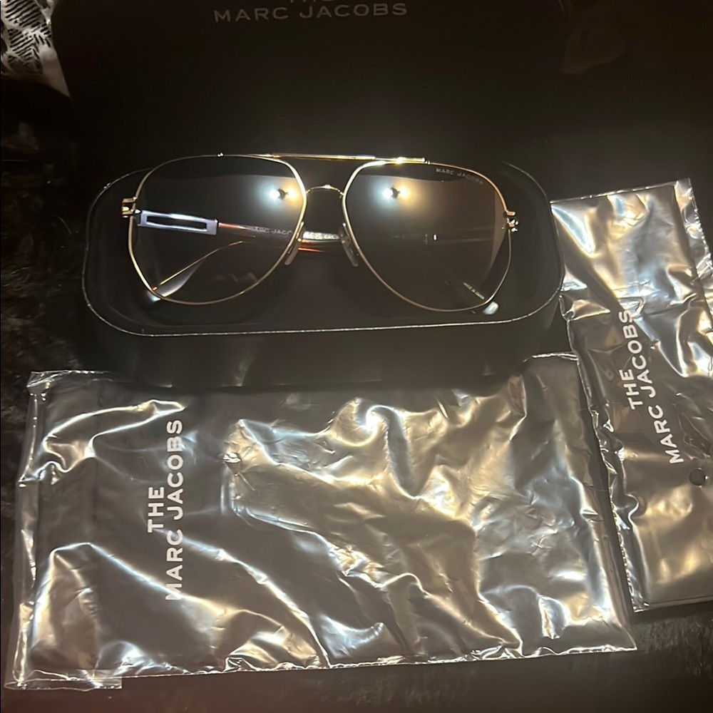 Marc Jacobs Gold and Black Aviator Sunglasses
